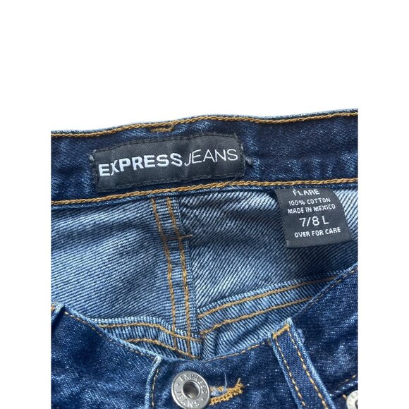 Express Jeans Womens Flare Denim Pants Dark Wash 100% Cotton Size 7/8 - Picture 3 of 7